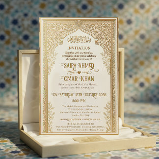 Elegant Gold Lace Islamic Nikkah Wedding Invitation