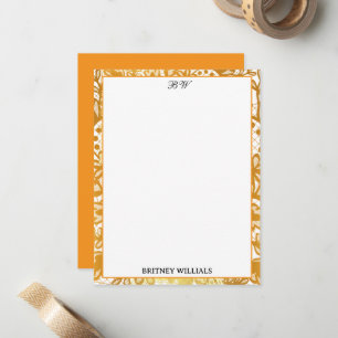 Elegant gold lace Monogram Initial Stationery Note Card