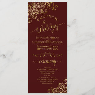 Elegant Gold Lace on Auburn Brown Wedding Program