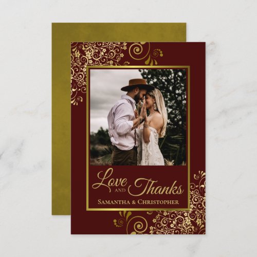 Elegant Gold Lace on Auburn Love  Thanks Wedding Thank You Card