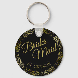 Elegant Gold Lace on Black Bridesmaid Wedding Keychain