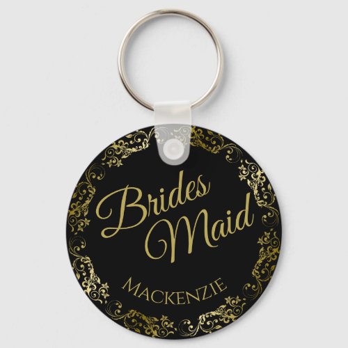 Elegant Gold Lace on Black Bridesmaid Wedding Keychain