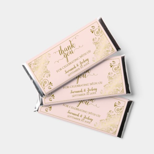 Elegant Gold Lace on Blush Pink Wedding Thank You Hershey Bar Favors