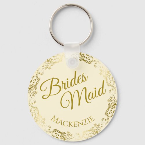 Elegant Gold Lace on Cream Bridesmaid Wedding Keychain