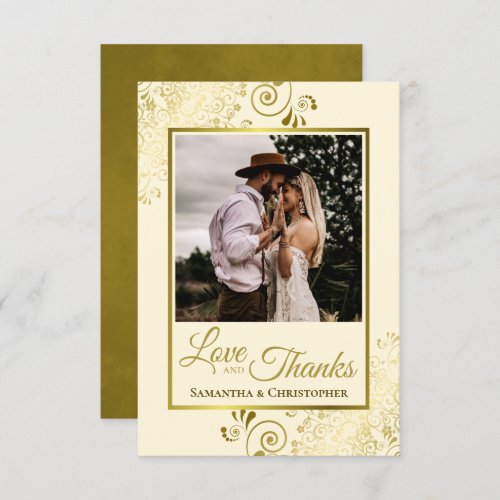 Elegant Gold Lace on Cream Love  Thanks Wedding Thank You Card