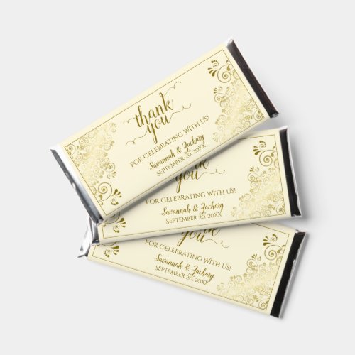 Elegant Gold Lace on Ivory Cream Wedding Thank You Hershey Bar Favors