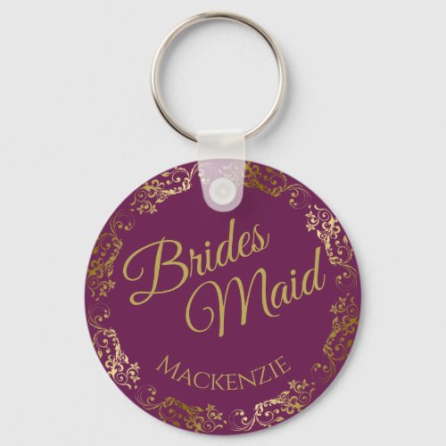 Elegant Gold Lace on Magenta Bridesmaid Wedding Keychain