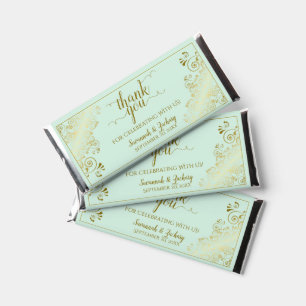 Elegant Gold Lace on Mint Green Wedding Thank You Hershey Bar Favors