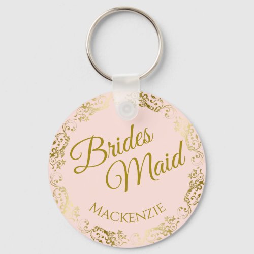 Elegant Gold Lace on Pink Bridesmaid Wedding Keychain