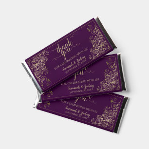 Elegant Gold Lace on Plum Purple Wedding Thank You Hershey Bar Favors