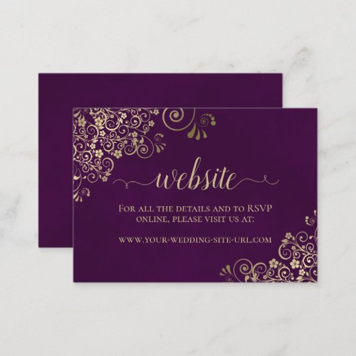 Elegant Gold Lace on Plum Purple Wedding Website Enclosure Card