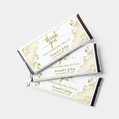 Elegant Gold Lace on White Wedding Thank You Hershey Bar Favors