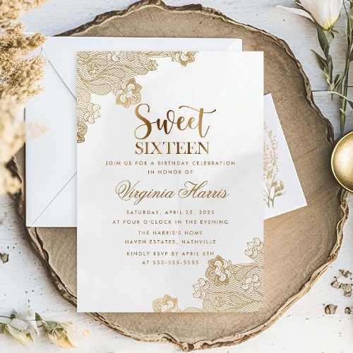 Elegant Gold Lace Ornate Sweet Sixteen 16 Birthday Invitation