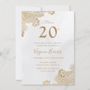 Elegant Gold Lace Ornate Twenty 20th Birthday Invitation