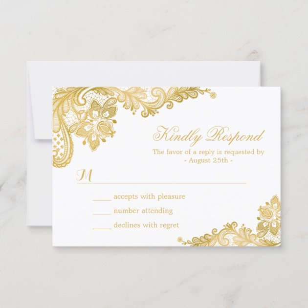 Elegant Gold Lace Wedding RSVP Card