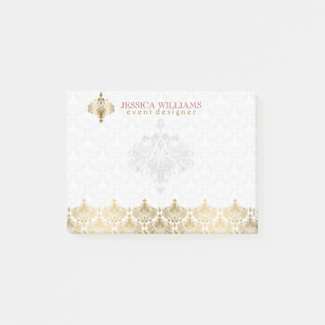 Elegant Gold Lace White Plush Damasks Post-it Notes (Front)