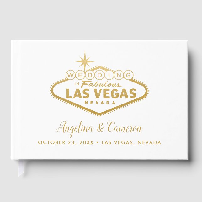 Elegant Gold Las Vegas Destination Wedding Guest Book (Front)