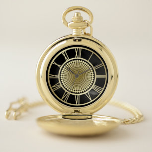 Elegant Gold Lattice Wheel Roman Numeral Pocket Watch
