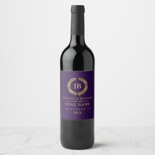 Elegant Gold Laurel Wreath On Purple Wine Label