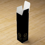Elegant Gold Laurel Wreath Wine Box<br><div class="desc">Elegant simple monogrammed wine label design.
Gold tones laurel wreath with a customizable monogram. Black changeable background and customizable text template.</div>