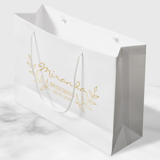 Elegant Gold Laurels Personalized Bridesmaids Large Gift Bag (Creator Uploaded)