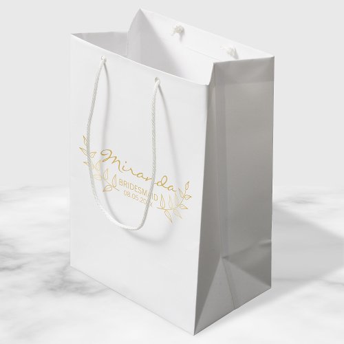 Elegant Gold Laurels Personalized Bridesmaids Medium Gift Bag