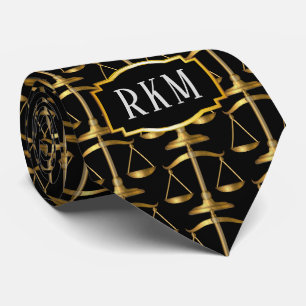 Elegant Gold Law Monogram Scales of Justice Tie