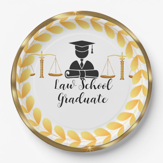 Elegant Gold Law School Graduate Paper Paper Plates (Front)