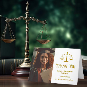 Elegant Gold Law School Graduation Photo Letterpress Thank You Card