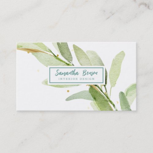 Elegant Gold  Leaf Airy Greenery Business Card