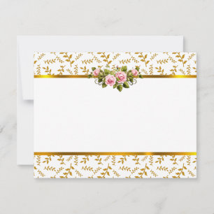 Elegant Gold Leaf and Pink Rose Thank You Note Card