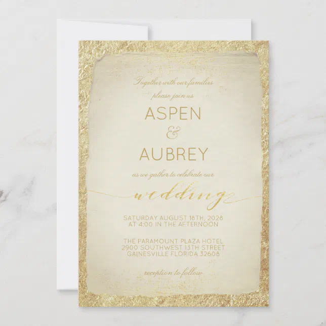 Elegant Gold Leaf Antique Script Wedding Invitation | Zazzle