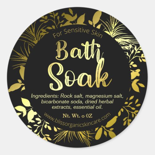 Elegant Gold Leaf Branches on Black Soak Bath Spa Classic Round Sticker