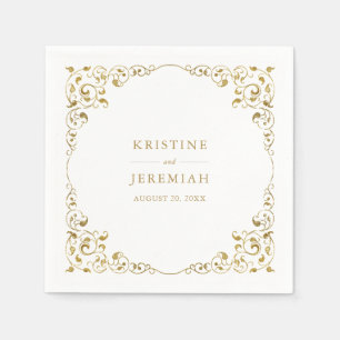 Elegant Gold Leaf Classic Name Wedding Napkins
