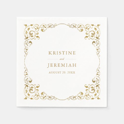 Elegant Gold Leaf Classic Name Wedding Napkins