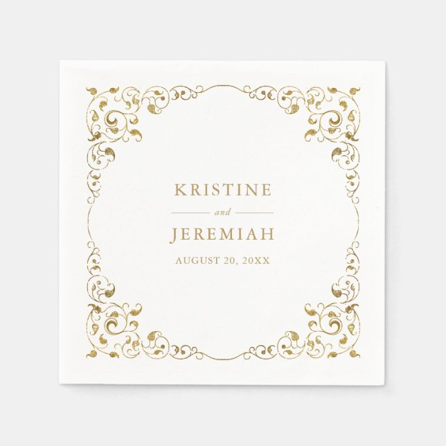 Elegant Gold Leaf Classic Name Wedding Napkins (Front)