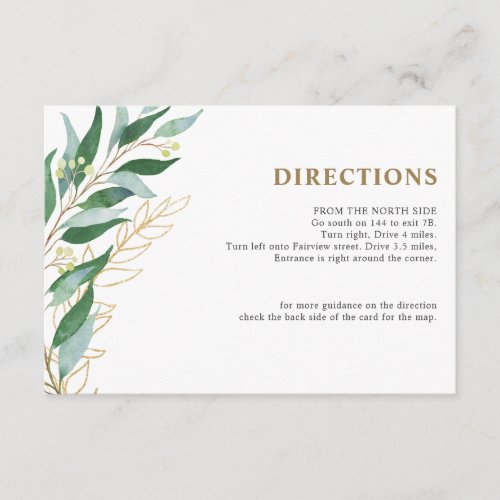 Elegant Gold Leaf Foliage Wedding Directions Enclosure Card