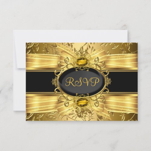 Elegant Gold Leaf  Gem 50th Anniversary RSVP