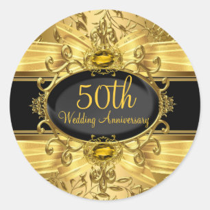 Elegant Gold Leaf & Gem 50th Anniversary Sticker