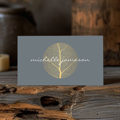 Elegant Gold Leaf Logo on Slate Business Card