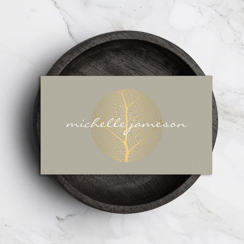 Elegant Gold Leaf Logo on Tan Business Card Templates