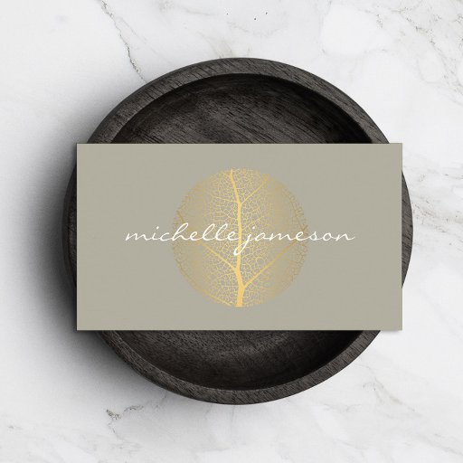 Customizable Elegant Gold Leaf Logo on Tan Business Card Templates