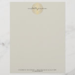 Elegant Gold Leaf Logo on Tan Letterhead<br><div class="desc">An elegant motif of a gold leaf pattern in a circular shape is combined with your name or business name on this stylish letterhead design. Personalize for yourself in any way you like, Great for salons, spas, life coaches, wellness centers, skincare brands and more. Original art and design © 1201AM...</div>