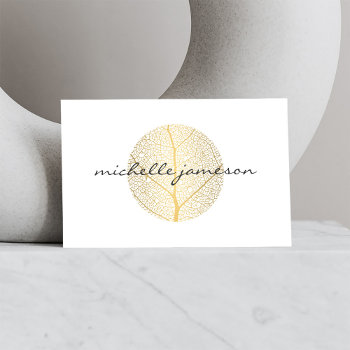 Elegant Gold Leaf Logo On White Business Card by 1201am at Zazzle