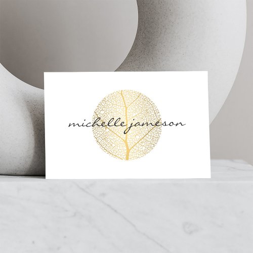 Elegant Gold Leaf Logo on White Business Card