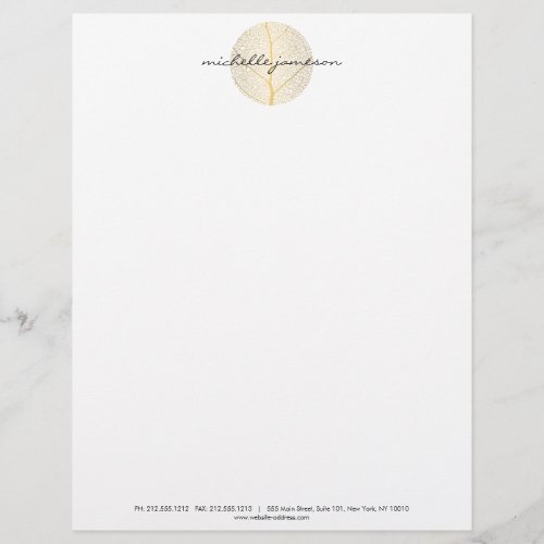 Elegant Gold Leaf Logo on White Letterhead