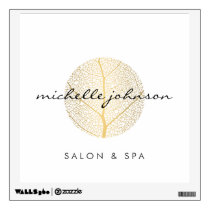 Elegant Gold Leaf Logo on White Salon, Spa Wall Decal