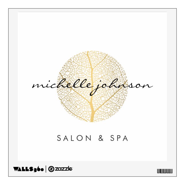 Elegant Gold Leaf Logo on White Salon, Spa Wall Decal (Front)