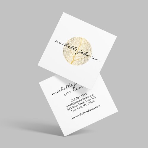 Elegant Gold Leaf Logo on White Square Business Card