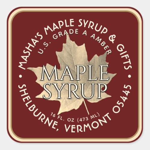 Elegant Gold Leaf Maple Syrup Sticker 15 or 3 